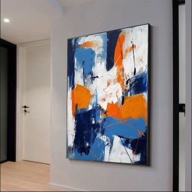 Large Original Abstract Painting Orange Textured Art Blue Abstract Painting Geometric Acrylic Painting on Canvas Modern Canvas Wall Art (Style: 01, size: 80x120cm)