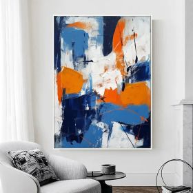 Large Original Abstract Painting Orange Textured Art Blue Abstract Painting Geometric Acrylic Painting on Canvas Modern Canvas Wall Art (Style: 01, size: 90x130cm)