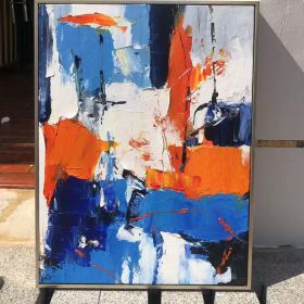 Large Original Abstract Painting Orange Textured Art Blue Abstract Painting Geometric Acrylic Painting on Canvas Modern Canvas Wall Art (Style: 01, size: 120x160cm)