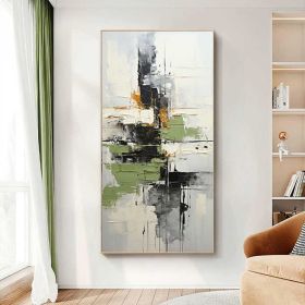 Large Original Abstract Painting Green Textured Art Black Abstract Painting Geometric Acrylic Painting on Canvas Modern Canvas Wall Art (Style: 01, size: 140x280cm)