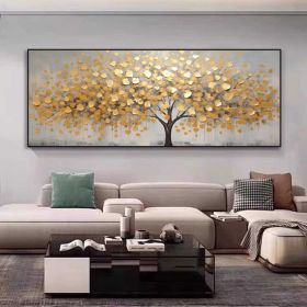 Abstract Golden Tree Oil Painting On Canvas Large Original Gold Yellow Tree of Life Texture Wall Art Custom Modern Living Room Home Decor (Style: 01, size: 120x240cm)