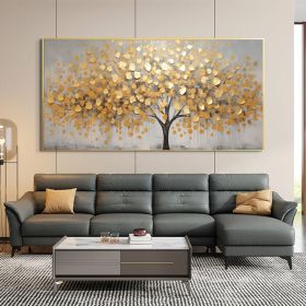 Abstract Golden Tree Oil Painting On Canvas Large Original Gold Yellow Tree of Life Texture Wall Art Custom Modern Living Room Home Decor (Style: 01, size: 100x200cm)