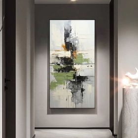 Large Original Abstract Painting Green Textured Art Black Abstract Painting Geometric Acrylic Painting on Canvas Modern Canvas Wall Art (Style: 01, size: 40x80cm)
