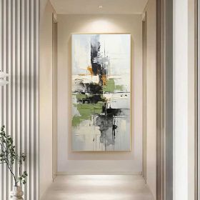 Large Original Abstract Painting Green Textured Art Black Abstract Painting Geometric Acrylic Painting on Canvas Modern Canvas Wall Art (Style: 01, size: 60x120cm)