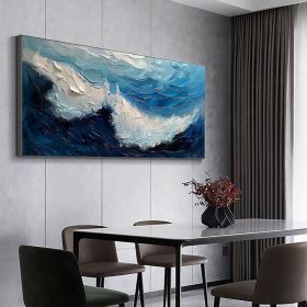 Original Blue Ocean Painting on Canvas Large Abstract Textured Sea Waves Seascape Wall Art Fashion Living Room Home Decor Personalized Gift (Style: 01, size: 120x240cm)