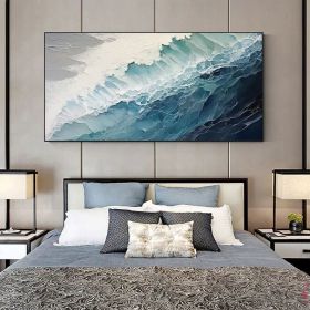 Original Ocean Wave Oil Painting On Canvas Large Wall Art Abstract Minimalist Painting Custom Blue Sea Wall Art Living Room Decor Gift (Style: 01, size: 120x240cm)