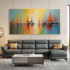Abstract Nautical Oil Painting On Canvas Large Wall Art Original Sunset Ocean Landscape Art Custom Painting Minimalist Living Room Decor (Style: 01, size: 40x80cm)