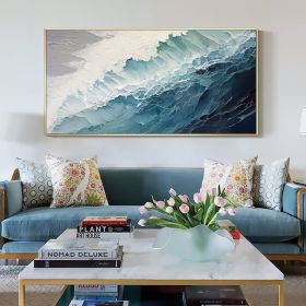 Original Ocean Wave Oil Painting On Canvas Large Wall Art Abstract Minimalist Painting Custom Blue Sea Wall Art Living Room Decor Gift (Style: 01, size: 40x80cm)