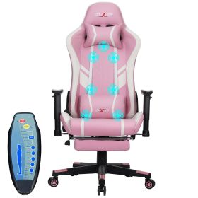Gaming Chair Massage Ergonomic New Customized PU Massage Computer Office Chairs High Back Design Lumbar Relax Seat (Color: Pink)